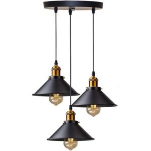 Subzonal-3 Lumi&egrave;res Suspension R&eacute;tro Industriel Plafonniers Design Edison M&eacute;tal Lustre Suspension Avec Support De Plaque Circulaire, &Oslash; 22cm, Noir - Neuf