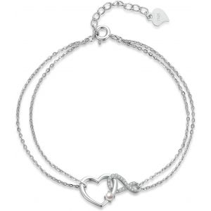 Eryi-Bracelet Pierre De Naissance Infini C?ur Argent Sterling 925 Réglable Double Couche Cadeaux Pour Maman Et Petite Amie - Neuf