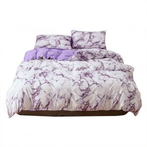 Hjlian Parure De Lit 3 Pieces En Polyester Marbre Avec Housse De Couette Et Taie D'oreiller (Taille Double, Violet) - Neuf