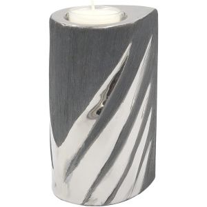 KALANKA-Photophore Moderne en céramique - Gris argenté - Dimensions (L x l x h) : Environ 7 x 9 x 14 cm - 213310 - Bougeoir 14 cm - Neuf