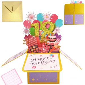 CHECARZHN--NO1-Carte Anniversaire 18 Ans Cartes D'Anniversaire Pop-Up Carte De Voeux 3D Avec Enveloppe Cadeau Pour Femmes Hommes Filles Amis Mères (A 18) - Neuf