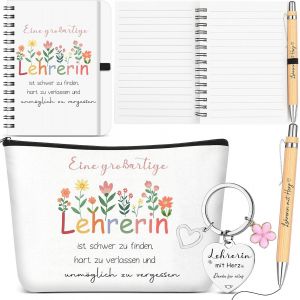 Cadeau d'Adieu Professeur Cadeau de Remerciement Carnet à Spirale A6 avec Stylo à Bille Trousse de Maquillage Porte-Clés Meilleur Professeur Cadeaux pour Enseignant du Primaire - Neuf