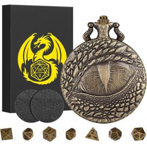 Eryi-Steampunk Yeux De Dragon Coquille De Montre De Poche, Lot De Mini Dés Dnd, 7 Pièces Dés D&d En Métal Polyédrique, Cadeaux D&d Avec Boîte Cadeau, Mtg, Accessoires De Jeux De Société De Rôle, Bron - Neuf
