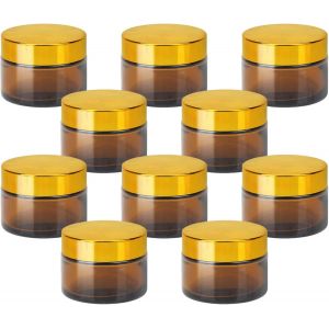 Lot de 10 pots &agrave; cr&egrave;me vides en verre ambr&eacute;-30 ml-Avec couvercle et doublure-Pour cosm&eacute;tiques,cr&egrave;mes,lotions,huiles essentielles.[K144] - Neuf