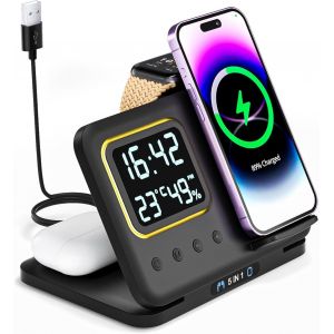 Kalanka-Chargeur Sans Fil Pour Mag-Safe 5 En 1 Station De Charge Apple Station De Charge Samsung Watch,Pour Iphone 16/15/14/13/12/11 Pro/Max/Plus,Pour Airpods 4/3/2/Pro/2 - Neuf