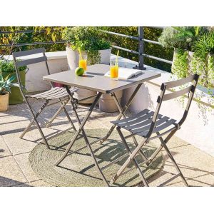 Salon De Jardin Carr&eacute; En M&eacute;tal Greensboro 70 X 70 Cm Caf&eacute; Avec 2 Chaises - Hesp&eacute;ride - Neuf