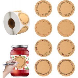 500 Pi&egrave;ces Autocollant en Papier Kraft, 5 cm Auto-adh&eacute;sifs Etiquettes Autocollants Rondes, &Eacute;tiquettes &agrave; Confiture pour Les Cadeaux Enveloppe Bocaux D&eacute;corations - Neuf