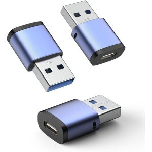 THEF-Adaptateur USB vers USB C 3 Pièces, 5Gbps Adaptateur USB C Femelle vers USB 3.0 Mâle Câble de Type C Chargeur Convertisseur pour iPhone 16 15 14 13, Apple Watch 10 9 8 7, AirPods 4, CarPlay - Neuf