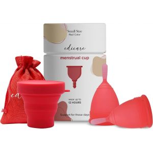 Kalanka-, Cup Menstruelle, Comprend 2 Coupes, 1 St&eacute;rilisateur Et 1 Sac De Transport, Silicone De Qualit&eacute; M&eacute;dicale, Doux, R&eacute;utilisable Et Lavable 100% S&ucirc;r (S - Rouge) - Neuf