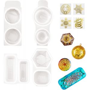 4 PCS Moule pour Resine Epoxy Orgones Moule en Silicone Resin Molds Orgonite et Orgonite Autocollant pour Pendentif, D&eacute;coration de Table &agrave; La Maison - Neuf