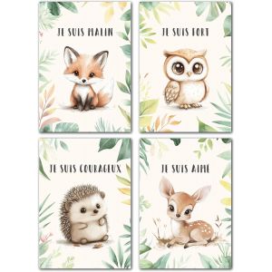 KALANKA-Affiches d'affirmation Chambre Enfant A4 (21x30cm) Sans Cadre | Decoration Poster jeunes filles Animaux Chambre Bebe Garcon Tableau | Poster Mural Enfant Deco Safari Jungle | animaux for&ecirc;t - Neuf