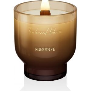 Bougie Parfumée 270g|Bois de teck intense|Mèche En Bois Crépitante (55h De Combustion)|Cire De Soja Naturelle En Verre Conique|Cadeau Luxe Femme|Aromathérapie Non Toxique - Neuf