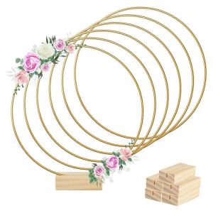 6 Pi&egrave;ces De 8 Pouces De Bande De Centre De Table Florale En M&eacute;tal 6 Supports En Bois - Neuf