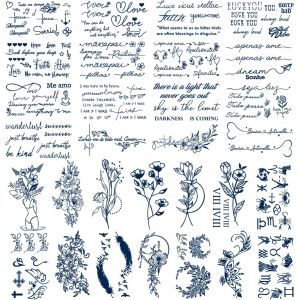 30 Feuilles De Tatouages Semi-Permanents Pour Femmes Ou Filles Rose Bleu Fonc&eacute; Faux Tatouages Pour Hommes Enfants,Dur&eacute;e 1-2 Semaines Minuscules Autocollants De Tatouage Imperm&eacute;ables (Words) - Neuf