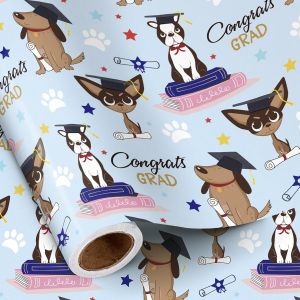 Rouleau De Papier Cadeau De Remise De Dipl&ocirc;me Avec Chiens ,Mini Rouleau ,43,2 Cm X 5 M ,Chiens Dans Un Chapeau De Tranch&eacute;e ,Emballage Cadeau Pour L'&eacute;cole Primaire ,Le Lyc&eacute;e Et L'universit&eacute; - Neuf