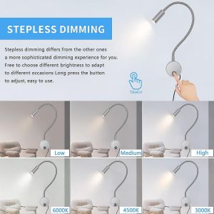 Lampe de Lecture Murale, Liseuse de Chevet LED Dimmable avec Interrupteur Tactile et Port de Chargement USB Lumière Réglable 3000k-6000k Applique Col de Cygne Flexible pour Chambre avec Chargeur USB - Neuf