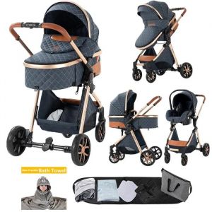 Poussette 3 En 1 Magic Zc Poussette Pousette Poussette Pliage Automatique Ceinture De S&eacute;curit&eacute; &Agrave; Cinq Points+Sac &Agrave; Main Bleu - Neuf