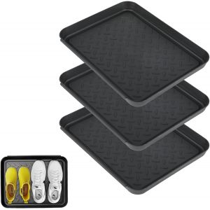 Kgabery-Egouttoir À Chaussures,Lot De 3 Bacs Egouttoirs Pour Chaussures,35x27,5x3 Cm,Avec Bord Surélevé Pour La Pluie,Pour Les Jours De Pluie Et La Saison De Neige (Noir) - Neuf