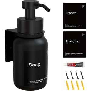 KAL-Distributeur De Savon Mural En Verre - Distributeur Savon Mural 250Ml - Distributeur Savon Mural Sans Percage - Distributeur Savon Salle De Bain - Distributeur De Savon Mural Pour Douche Noir - Neuf