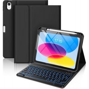 Coque Clavier Pour Ipad A16 11/10 Ème Generation (11 Pouces 2025/10.9 Pouces 2022), Étui Keyboard 7 Couleurs Rétroéclairées Avec Porte Crayon, Azerty Layout Pour Ipad 10eme/11eme, Noir - Neuf