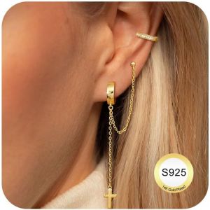 Kal-Boucles D'oreilles Argent 925 Pour Femme Plaqu&eacute;e Or 14 Carats Dangle Cha&icirc;ne Boucles D'oreilles, Creoles Pour Plusieurs En Or 14k Piercings Oreille Helix Tragus Piercing Bijoux - Neuf