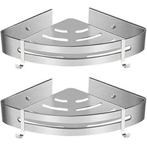 (Triangle, 2 Pièces) De Douche En Coin D'étagère, Étagère De Salle De Bains Pas De Perçage De Douche Panier De Stockage En Aluminium Mural Adhésif Panier De Douche À L'organisateur Pour Le Shampooing - Neuf