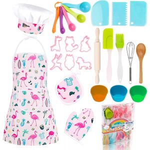 Kit Petit Chef Cuisine Enfant Avec Tablier Flamant,26 Pièces Jouet Cuisine Ustensile Avec Toque Cuillères Fouet,Chef Jeu De Rôle Cadeaux Pour Garçons Filles 3 4 5 6 7 Ans - Neuf