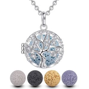 Jgd-Aromath&eacute;rapie Huiles Collier Diffuseur Essentielles Pour Femmes Collier Pendentif Filles Bijoux Cadeau Avec 7 Pcs Pierre De Lave, Cha&icirc;ne 61cm. - Neuf
