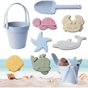 Kal-8 Pcs Ensemble De Jouets De Sable En Silicone, Ensemble De Jouets De Plage En Silicone, Jouet De Bac &Agrave; Sable Avec Seau, Pelle, Moules &Agrave; Sable, Pour Gar&ccedil;ons Et Filles - Neuf