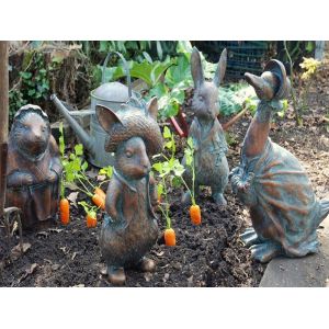 Ensemble De 4 Statues D'animaux En R&eacute;sine Pour La D&eacute;coration De Jardin : Lapin, H&eacute;risson, Canard - Neuf