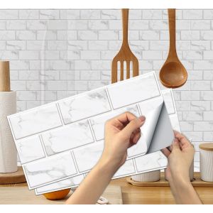 Lot de 6 autocollants pour carrelage de cuisine (blanc), autocollants imperméables en PVC, autocollants muraux pour salle de bain et cuisine - Neuf