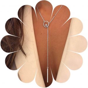 Kal-Boho Circle Y Collier Chaîne Argent Lariat Bar Pendentif Collier Strass Cz Karma Croix Collier Chaîne Long Pull Through Collier Bijoux Pour Femmes Et Filles - Neuf