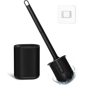 à Toilette,WC Silicone,Pinceaux de Toilettes avec Supports Ventilés Brusque de Cuvette de Toilette Noire avec Poils en Silicone,Pinceau de Nettoyage de Toilette - Neuf