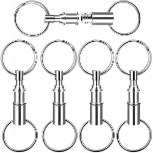 KAL-Lot De 5 Porte-Clés Amovibles À Libération Rapide Avec Double Anneau, Ressort Fendu, Mousqueton Séparé, Fermoir À Bouton-Pression Pour Sac, Sac À Main, Voyage, Maison, Bureau, Argent, Argenté - Neuf