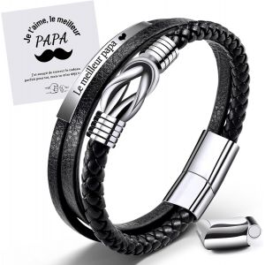 Kal-Cadeau Papa Beau Papa Bracelet En Cuir Fête Des Pères Anniversaire Noël Homme Bijoux Idee Cadeau - Neuf