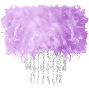 KALTD-Plume Abat-Jour Avec Gouttes D'Acrylique,Shade Moelleux Pour Lampe De Plafond,Lampe Suspendue,Lustre,Lampe De Table Ou Llampe De Pied,Décoration Pour Chambre,Salon Ou Couloir,Violet - Neuf
