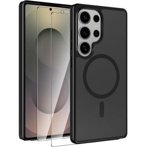 Samsung Galaxy S25 Ultra 5g - Coque Magnétique Compatible Magsafe + 2 Verres Trempés, Dos Translucide Semi-Mat Anti-Jaunissement, Anti-Rayures Et Anti-Choc 360° - Neuf