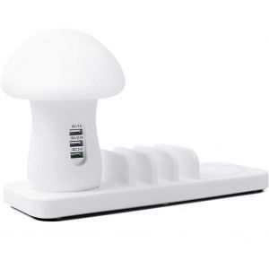 Station D'Accueil Multifonction 3 Ports Usb Et Sans Fil Avec Lampe De Bureau Led Champignon 3.0 Charge Rapide Compatible Avec Iphone 16 15 14 Pro Max Ipad Smartphone Tablette - Neuf