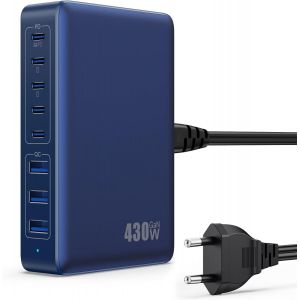 430W Chargeur USB Multiple, 8 Ports GaN &iquest; Tech PD 100W Chargeur Rapide QC PPS Prise USB CMultiple Station de Charge Compatible avec MacBook Pro/Air Laptop, iPhone, iPad Pro,Galaxy, SteamDeck-Bleu - Neuf