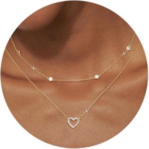 Kal-2pcs Collier Femme Or Argent, Argent Sterling Collier Pendentif Coeur Pour Femme Fille Collier Personnalis&eacute; Empilable Cadeaux D'anniversaire No&euml;l Bijoux Pour Femmes Avec Bo&icirc;te - Neuf