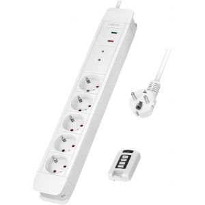 TYE-LogiLink LPS402 - Multiprise - 5 Prises - avec télécommande pour jusqu'à 2 multiprises simultanées, 5 x CEE 7/3 (Contact de Protection), Longueur de câble : 1,5 m - Neuf