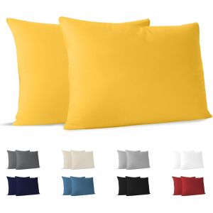 Taie Oreiller 50x70 Cm (Lot De 2) 100% Coton Jersey 150 Gsm - Jaune - Taie D'oreiller 50 X 70 Coton - Housse De Coussin Résistant Et Hypoallergénique Pour Oreiller - Neuf