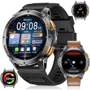 GPS Montre Connectée Homme avec Appels Bluetooth/Lampe de Poche,1.43"" AMOLED Montre Sport Homme avec 530mAh/120+Modes Sportifs, Smartwatch Boussole Altimètre,IP68 pour Android/iOS,Marron - Neuf