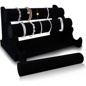 Mevronisshop-Pr&eacute;sentoir &Agrave; Bijoux En Velours Avec 3 &Eacute;tages Amovibles Pour Bracelets, Montres, Colliers (Noir) - Neuf