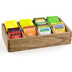 Sjzg-Organisateur Bo&icirc;te &Agrave; Th&eacute; En Bois Avec 8 Compartiments U2013 Rangement Pour Sachets De Th&eacute;, Caf&eacute; Et &Eacute;pices Pour Cuisine, Bureau & Maison Couleur Brun - Neuf