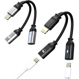 Thef-Adaptateur Casque Lightning (2 Pack) Pour Iphone 14 13 12 Pro Max Chargeur Câble Audio Double Jack Auxiliaire Connecteur Certifié Mfi Pour Apple Casque Lighting Pour Ipad Accessoires Voiture - Neuf