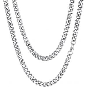 Kal-Chaine Homme Acier Inoxydable Collier Gros Maille Cubain Enfant Garcon Gourmette Massif Ras De Cou Punk [Argent/Noir/Plaque Or-Largeur: 3/6/9/12 Mm; Longeur: 36/46/51/55/61/66/71/76 Cm] - Neuf
