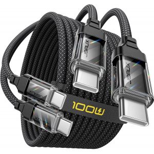 ERYI-Câble Usb C Vers Usb C 100W/5A (Lot De 2, 2M+2M), Câble De Charge Rapide Compatible Avec Nintendo Switch 2 Iphone 16 Pro Max Samsung Galaxy S25 S24 Macbook Ipad Air Pro Carplay (Crystal-Noir) - Neuf