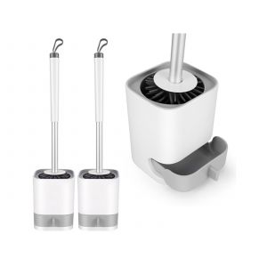 Lot de 2 brosses de toilette &agrave; poils en TPR avec support pour bac de r&eacute;cup&eacute;ration - Neuf