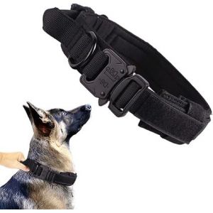 Collier Tactique Pour Chien (Noir, L) Collier Militaire Pour Chien Collier Réglable En Nylon Pour Chien Boucle En Métal Robuste Avec Poignée Pour Le Dressage Des Chiens - Neuf